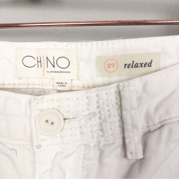 CHINO BY ANTHROPOLOGIE | White Relaxed Pants Floral Embroidery Women’s Size 27 - Picture 7 of 12
